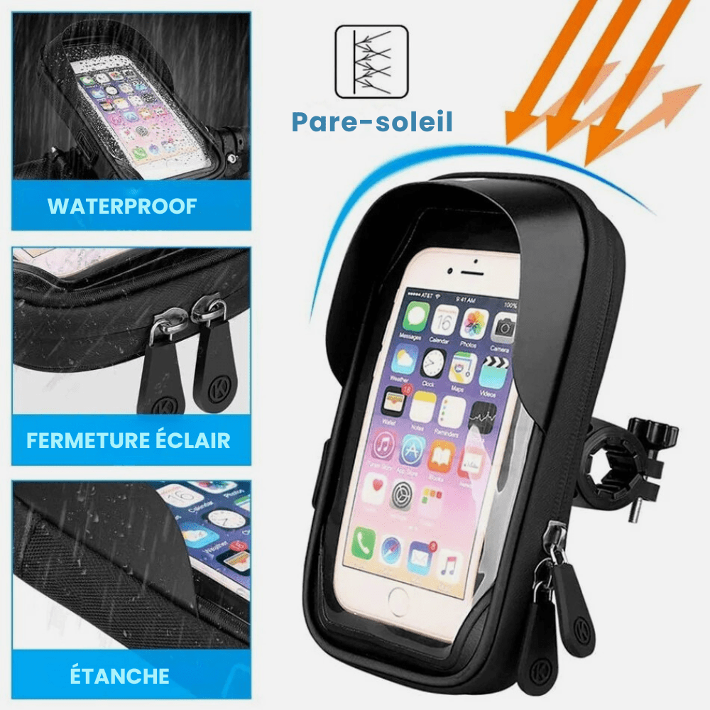 MobiGrip ® - Porte téléphone vélo pour guidon étanche Noir