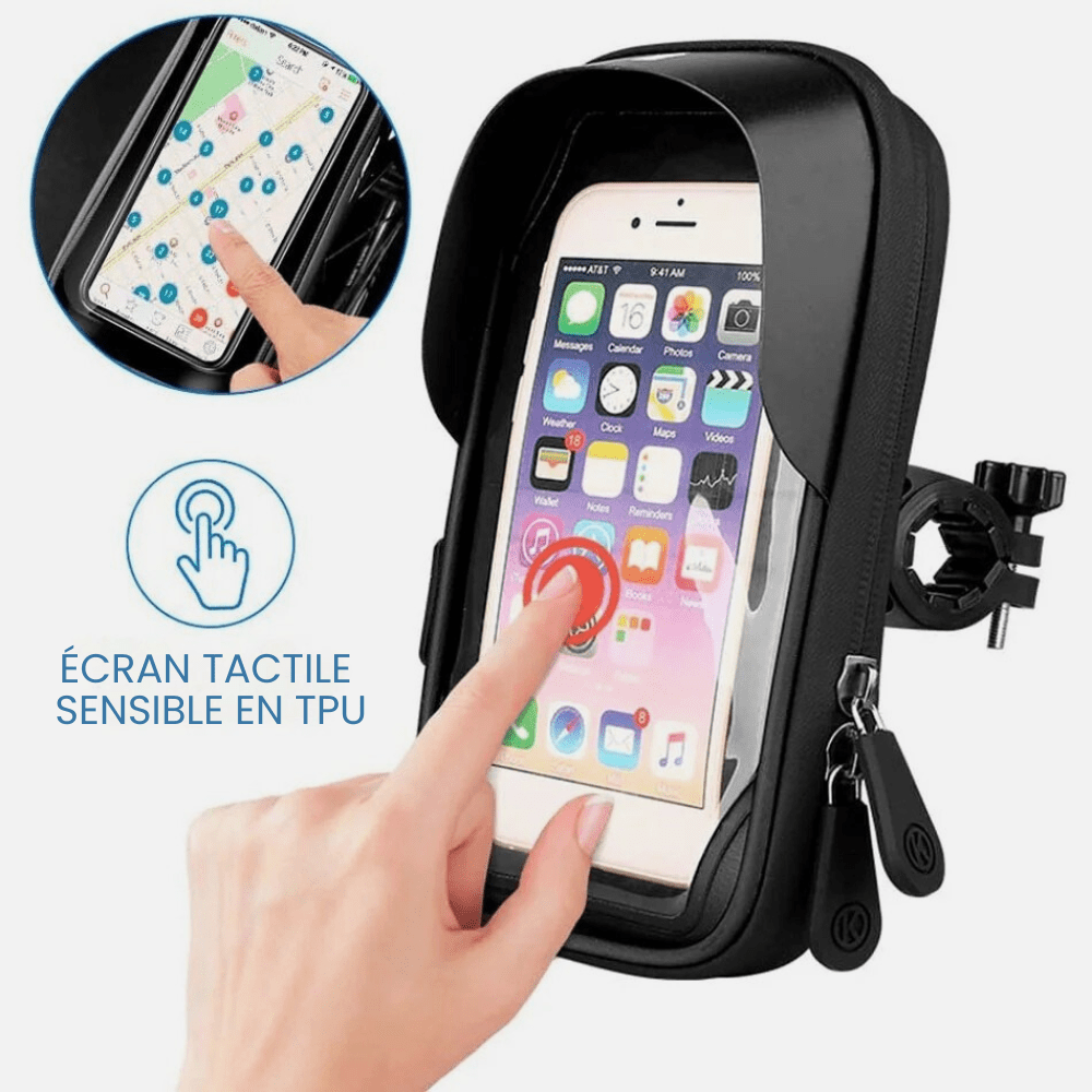 MobiGrip ® - Porte téléphone vélo pour guidon étanche Noir