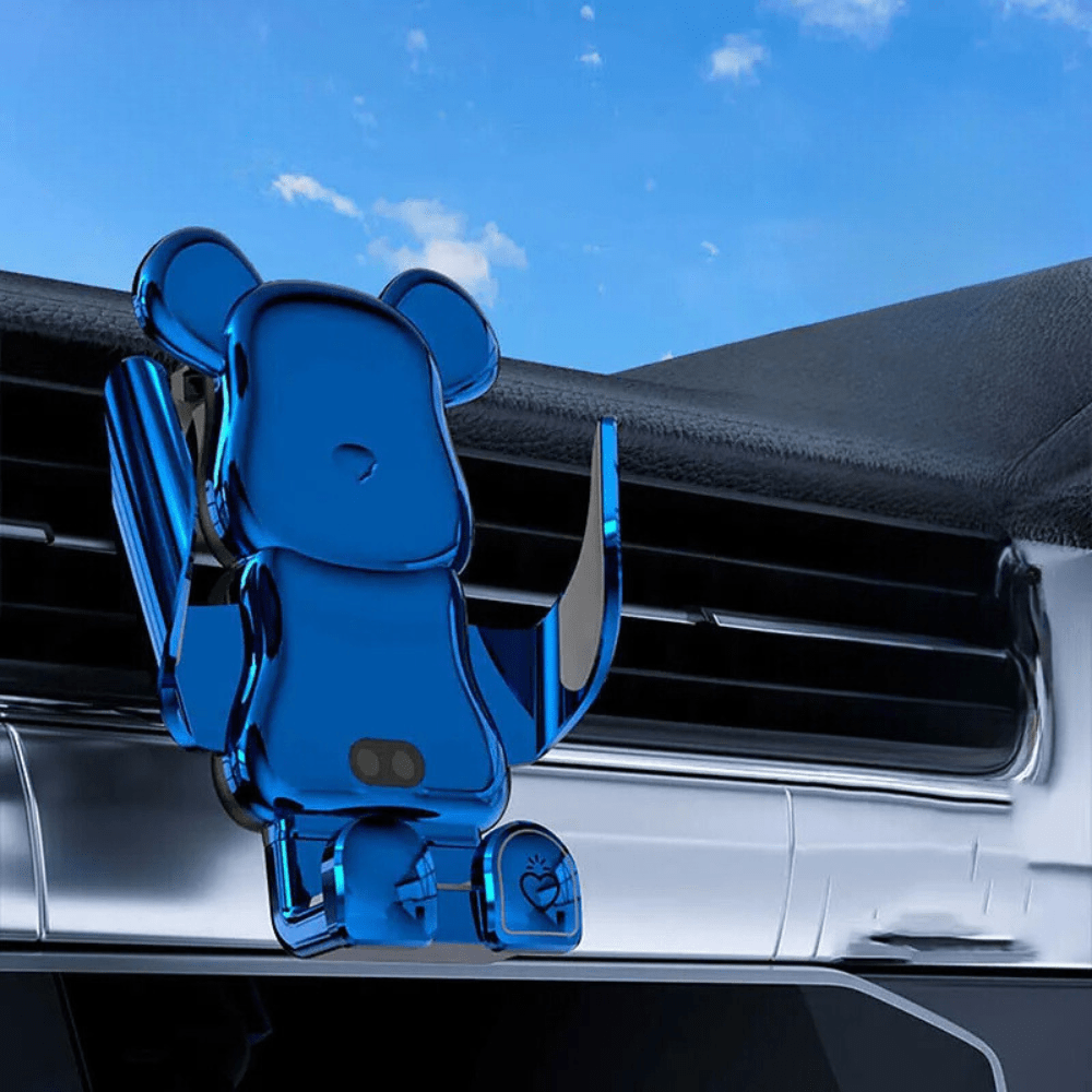 MobiGrip® - Support téléphone ours voiture grille aération avec chargeur Bleu
