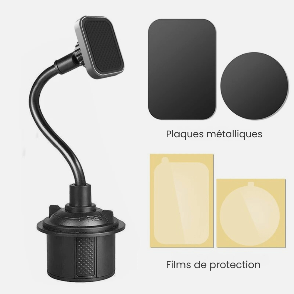 MobiGrip® - Support téléphone porte gobelet magnétique à bras flexible Gris