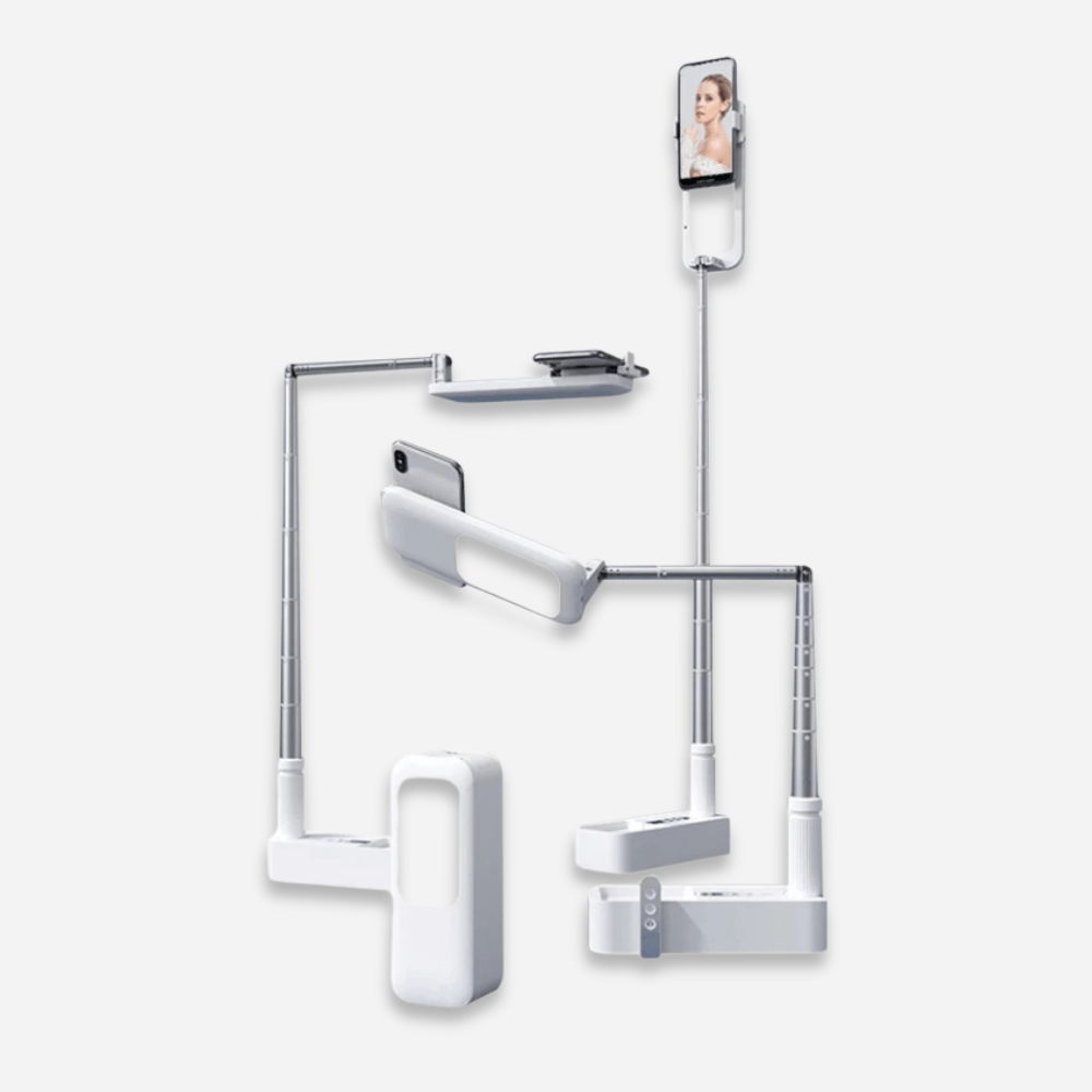 MobiGrip ® - Support téléphone selfie lumière bluetooth avec trépied Blanc