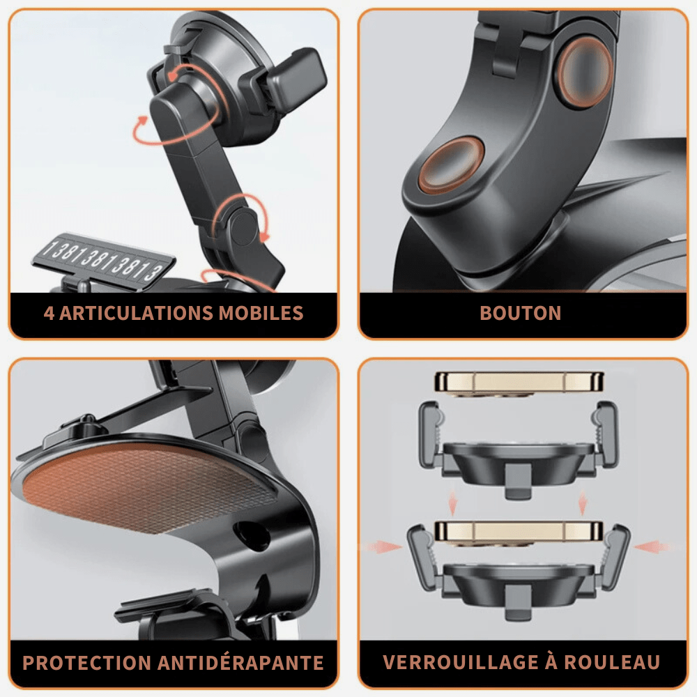 MobiGrip® - Support téléphone voiture tableau de bord design Noir