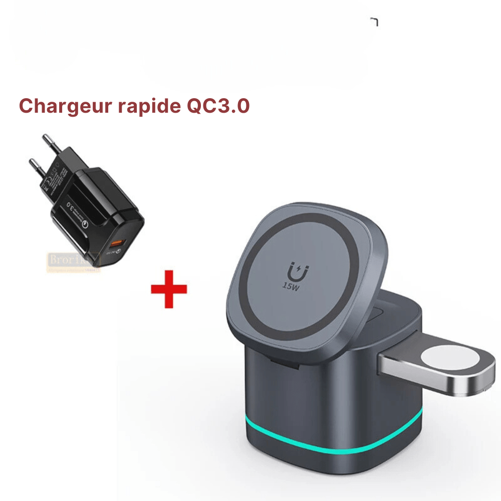 MobiGrip ® - Station de charge magnétique pour Iphone Gris avec chargeur rapide