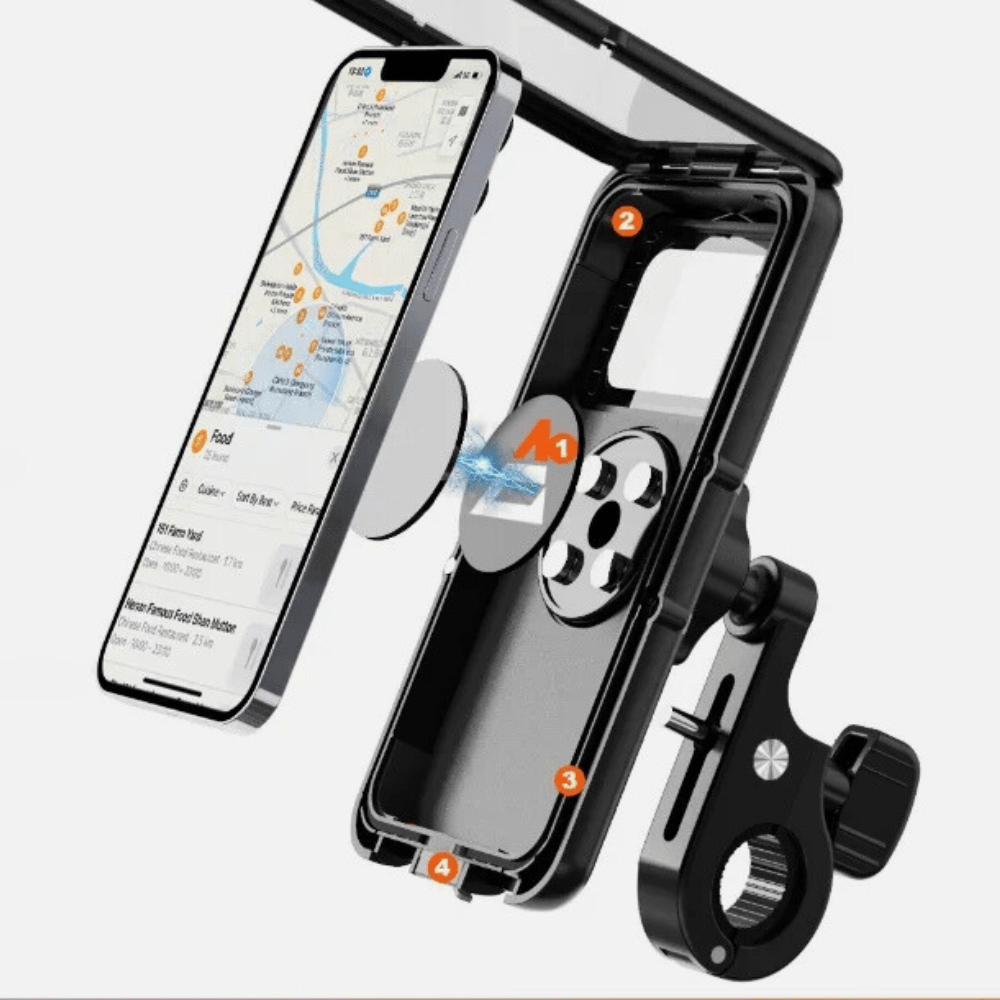 MobiGrip ® - Support téléphone étanche pour moto et vélo Noir