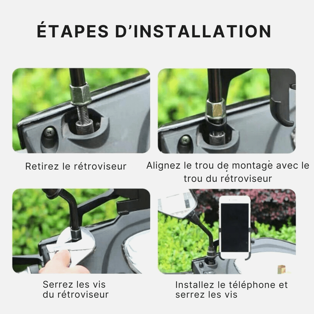 MobiGrip ® - Support téléphone scooter rétroviseur aluminium Noir