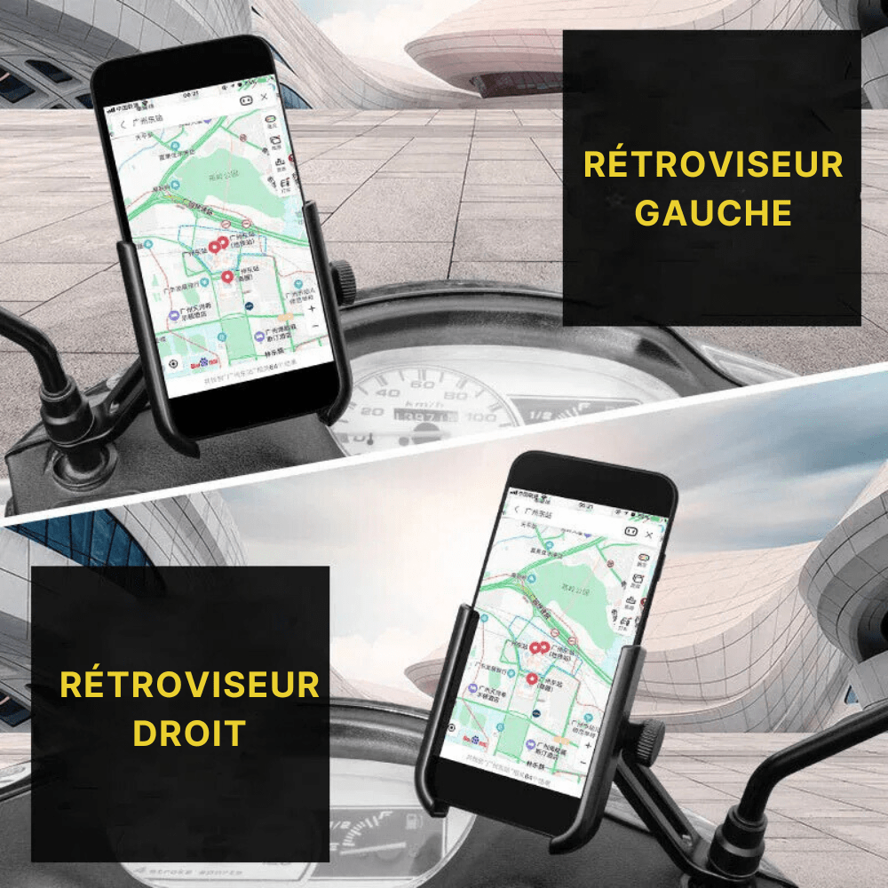 MobiGrip ® - Support téléphone scooter rétroviseur aluminium Noir