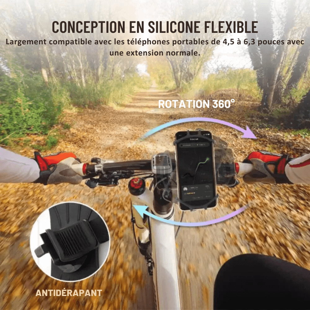 MobiGrip ® - Support téléphone vélo en silicone Noir