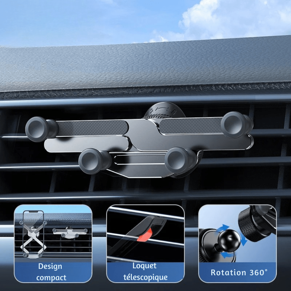 MobiGrip® - Support téléphone voiture grille aération à gravité Gris