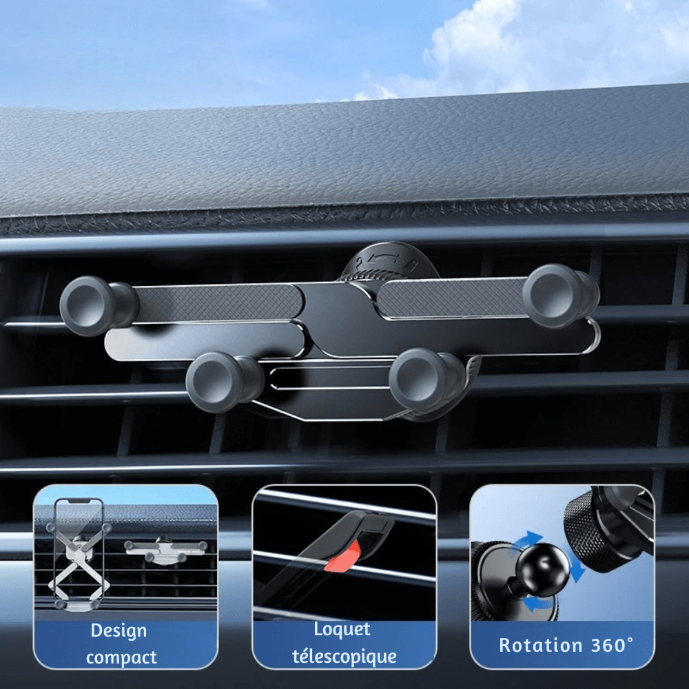 MobiGrip® - Support téléphone voiture grille aération à gravité Noir