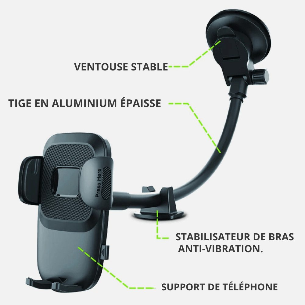 MobiGrip ® - Support téléphone voiture ventouse à bras long