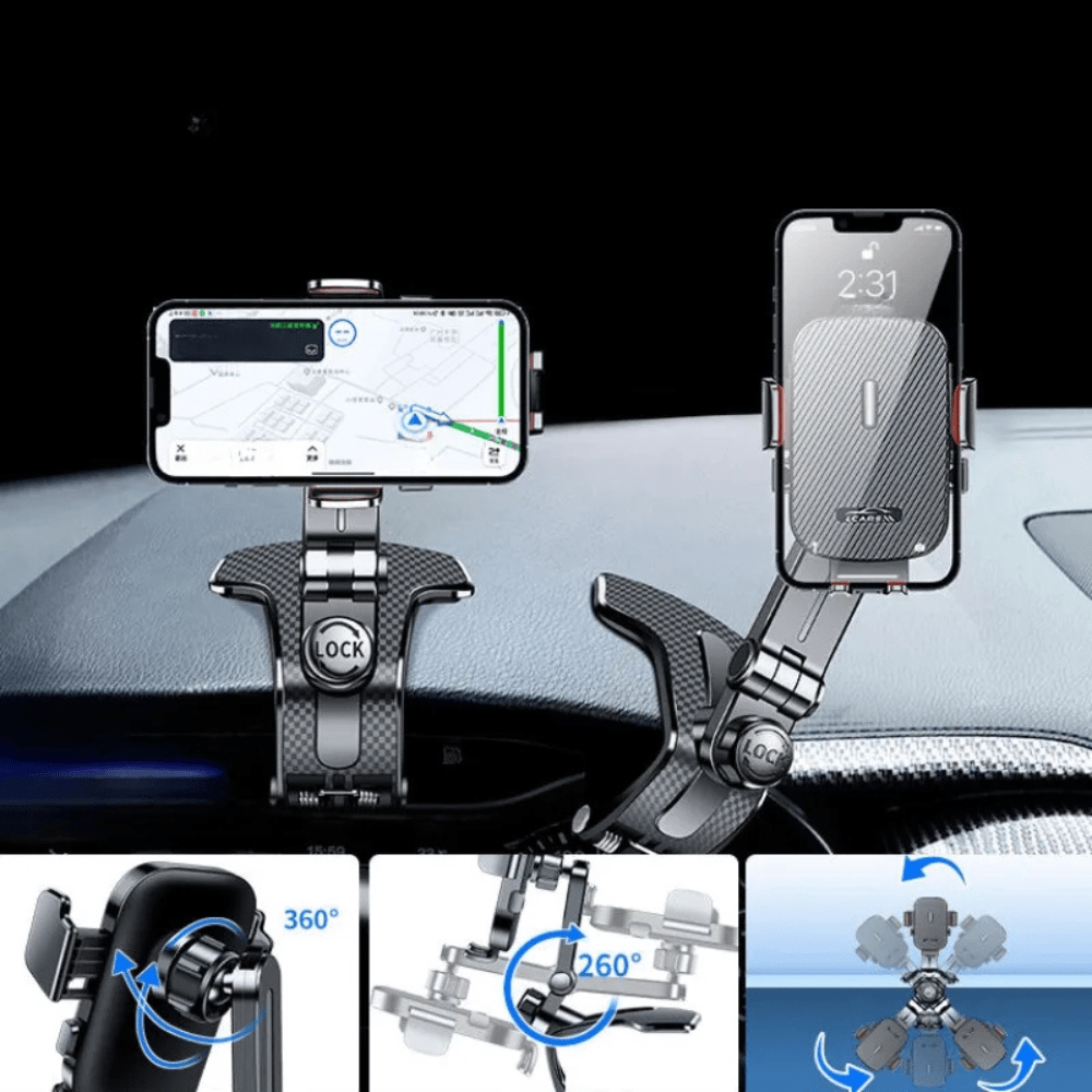 GESMATEK Support Téléphone Voiture 360° Rotation - Tableau De Bord - Compatible 4 à 7 Pouces - Fixation Stable Silicone